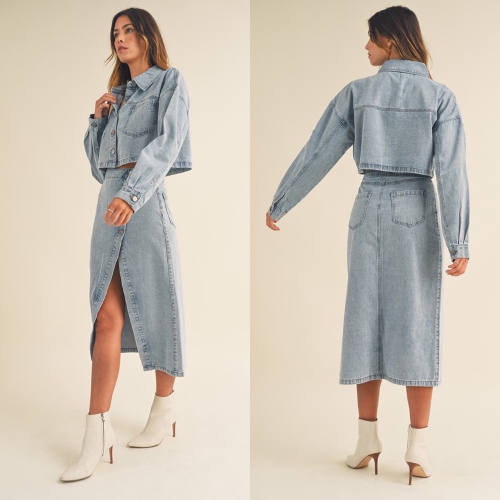 *24 HOUR SALE* Just Getting Started Denim Jacket and Midi Skirt Set - Picture 4 of 8
